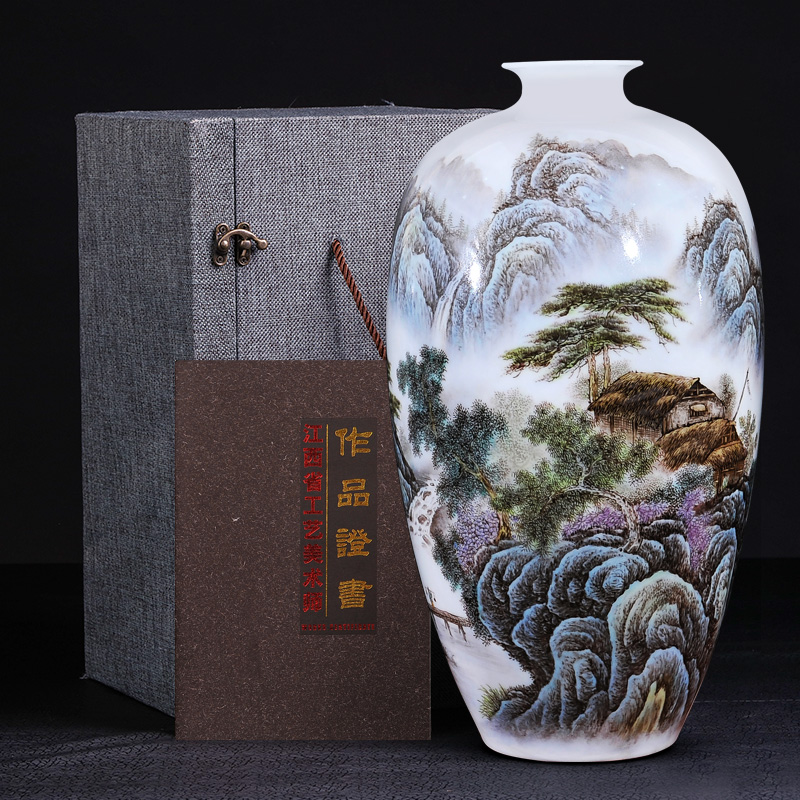 Jingdezhen ceramics hand - made pastel landscape vases, flower arranging furnishing articles large sitting room of Chinese style household decorations