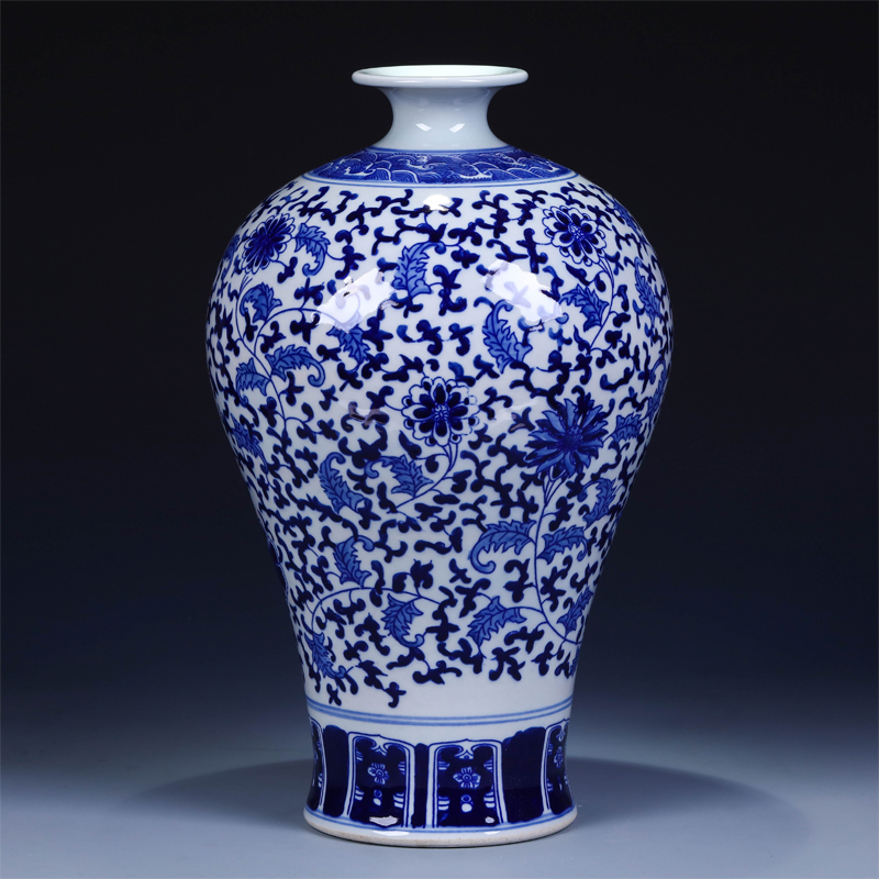 Jingdezhen ceramics, vases, flower receptacle antique blue - and - white bound branch lotus mei bottles of sitting room big vase furnishing articles of handicraft