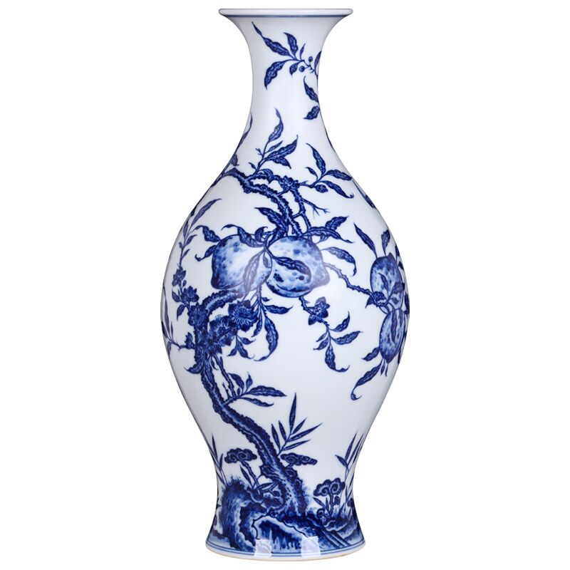 Jingdezhen blue and white porcelain vases, pottery and porcelain furnishing articles imitation the qing yongzheng maintain nine peach olive bottle of home sitting room adornment
