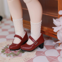 (Click planet) bjd shoes 4 points leather surface shallow mouth small leather shoes one word buckle block heel