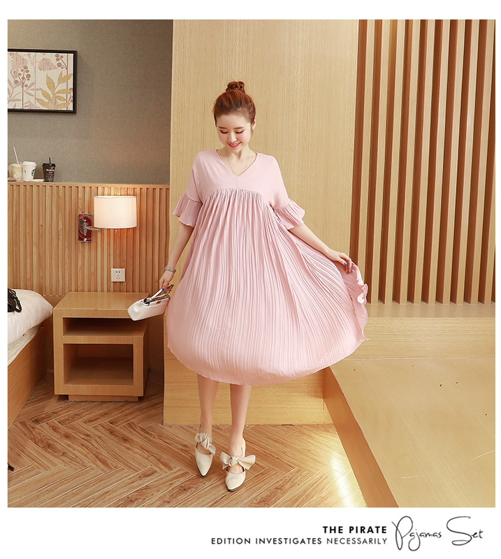 Đầm voan xuân hè 2021 new plus size nữ 200 kg lỏng mỡ mm che bụng dài xếp ly chữ trung - A-Line Váy