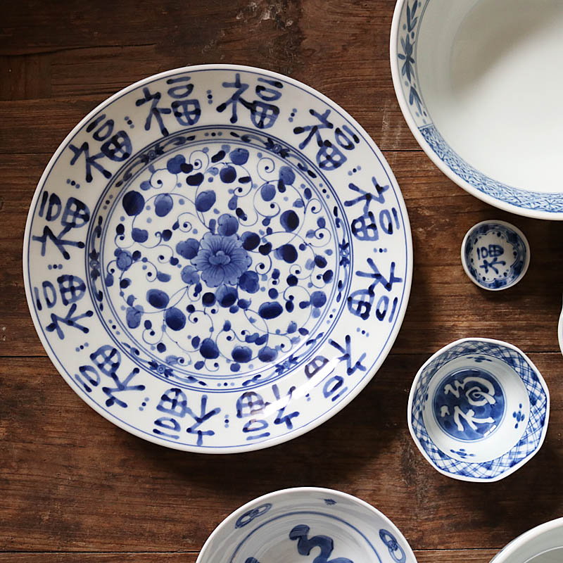 w1962日本进口福字系列餐具套装/青花瓷釉下彩福碗/福盘日用餐具