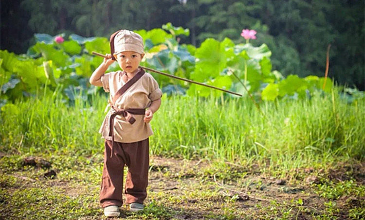 宝宝汉服棉麻 小药童古装拍照服装国学书童服 儿童悯农锄禾表演服
