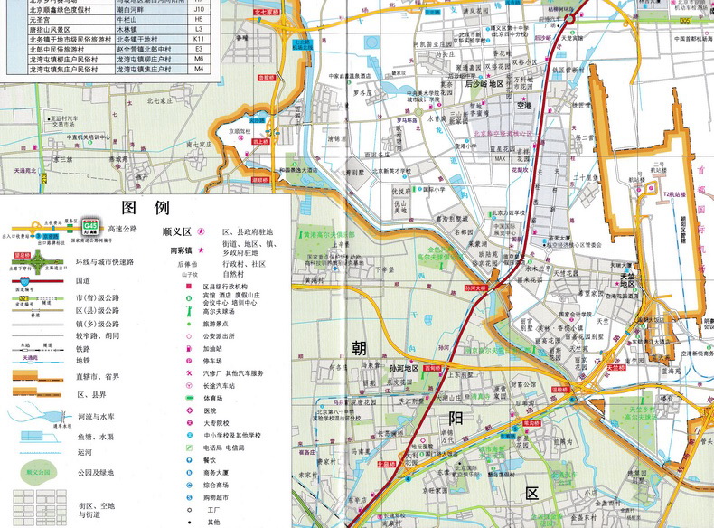 2016顺义区交通旅游图 北京市顺义区地图 顺义区大比例尺地图 路网