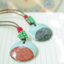 Ceramic pendant retro pendant National style blue glaze series porcelain piece necklace auspicious circle adjustable length