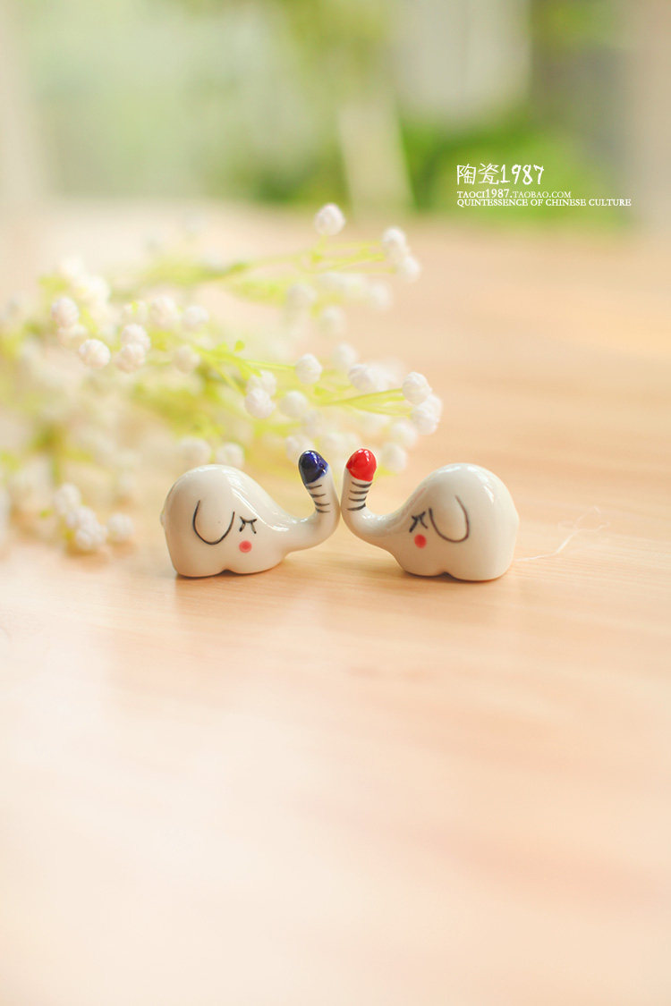 zakka 迷你 陶瓷大象 家居摆件 小象筷架 筷子架 笔托 筷托_7折现价