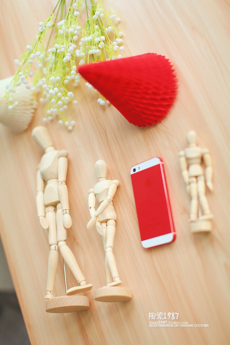 zakka家居摆件木头人关节人头木制工艺品木人模型素描木偶