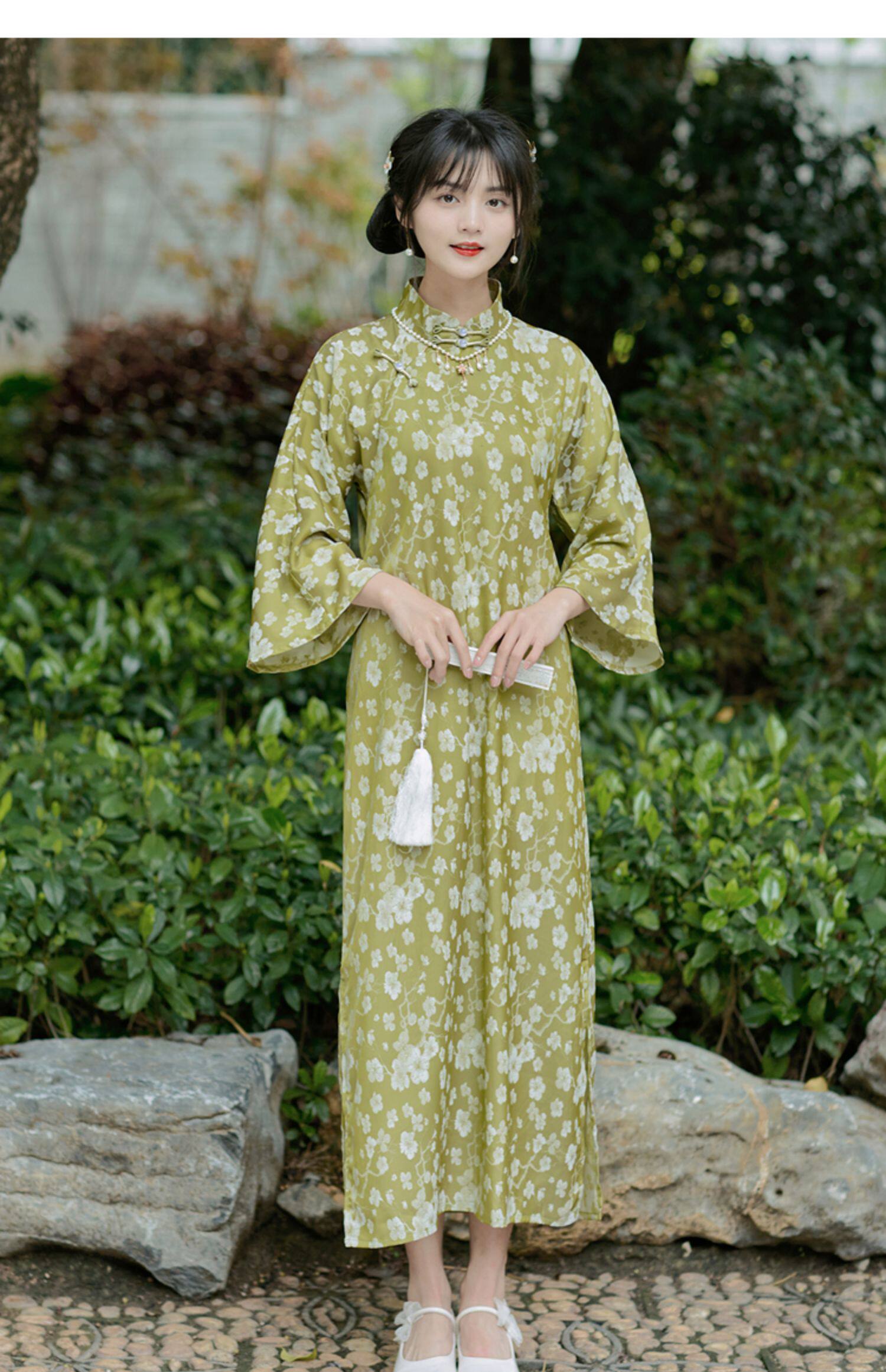 实拍 夏季两色提花倒大袖斜襟复古宽松旗袍长款 标价 40元以上 - 17网