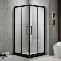 Custom black 304 stainless steel right angle shower room bathroom wet and dry separation bath screen tempered glass sliding door