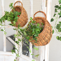 Simple woven basket orchid hanging basket orchid wall hanging flower pot creative hanging flower basket decorations Wicker rattan green planting wall hanging hanging hanging