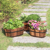 Anticorrosive wood flower box solid wood outdoor courtyard carbonized flowerpot rectangular planting box flower trough wooden vegetable green plant pot