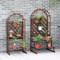 Anti-corrosion solid wood flower stand multi-layer stepped balcony arched flower pot shelf floor-standing hanging living room green rose shelf