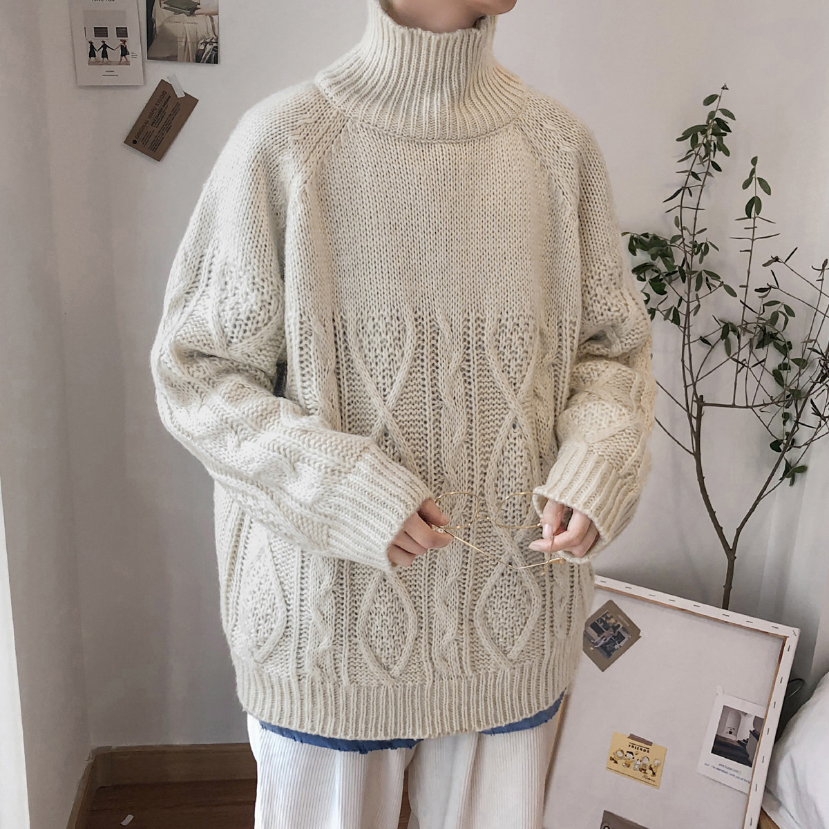 2019冬装新款纯色扭花男士高领毛衣针织衫 my177/p75 控价95