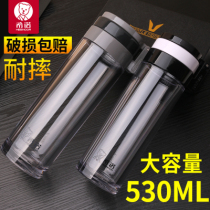 Shino plastic cup portable sports water cup fitness double layer thickened PC filter tea cup anti-leakage anti-fall with hand cup