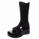 Mansan ພາກຮຽນ spring ແລະ summer ຮູບແບບໃຫມ່ thong-toe mid-calf boots ສໍາລັບແມ່ຍິງ, ເກີບ stretch hollow ຫນາ soled, ເວທີ slimming versatility knitted ເກີບເປີດ-toe