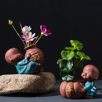 Cute purple sand little monk tea pet can be kept creative hydroponic flower arrangement tea table tea set decoration mini flower Ware