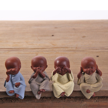 Mini tea pet little monk ornaments boutique can raise creative purple sand tea tray accessories tea ceremony accessories flower pot decoration cow