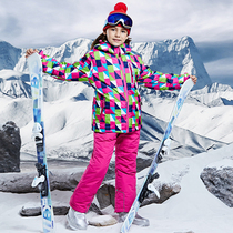 Childrens ski suit thick waterproof warm winter boy girls two-piece suit