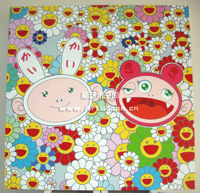 最知名日本艺术家村上隆《kaikaikiki》手绘油画/太阳花/花卉潮画