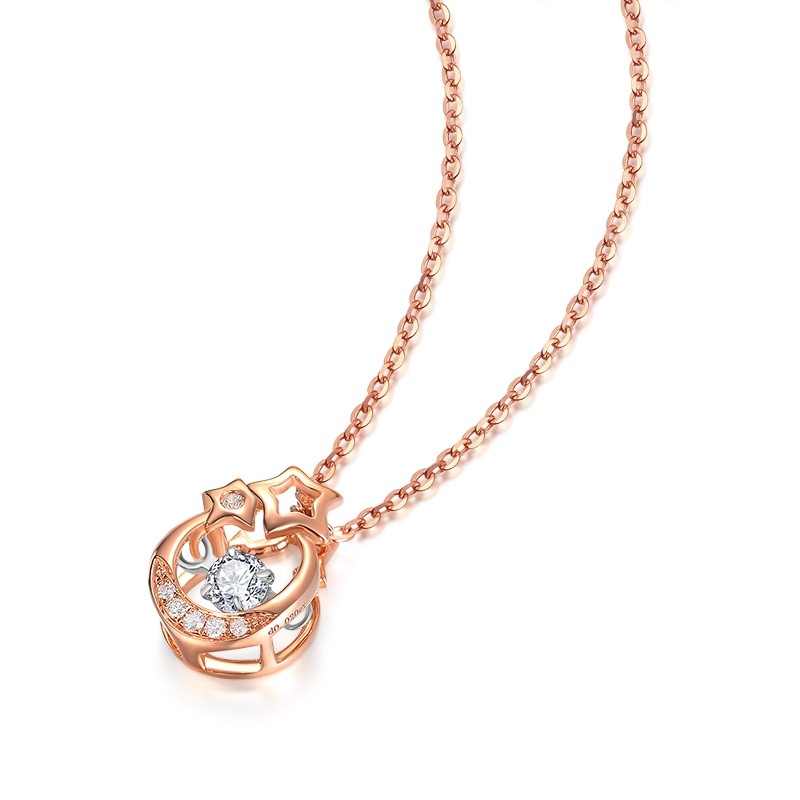 珂兰18k玫瑰金灵动钻石项链女彩金钻石吊坠砖石锁骨链