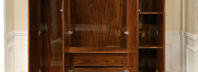 悦享人生 欧式实木衣柜复古四门整体法式木质大衣橱家具酸枝色