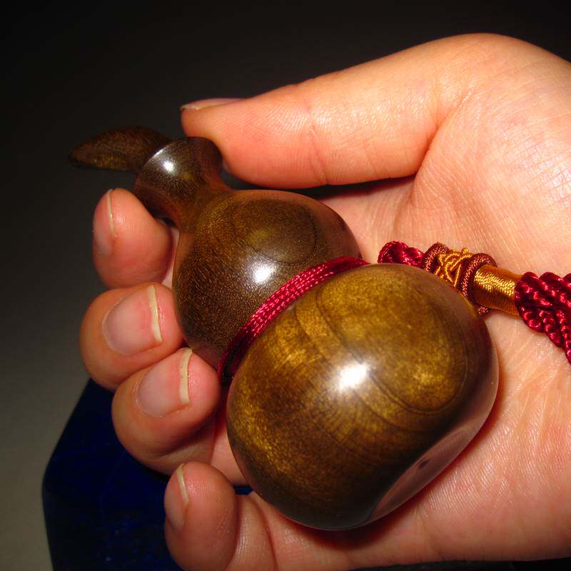 百年小叶桢楠金丝楠木料葫芦手把件 满金丝挂件木雕吊坠平安牌子