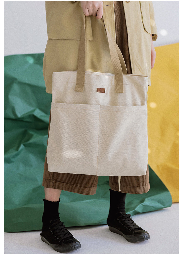 梵花不语原创日系撞色帆布包女简约时尚单肩帆布袋学生手提布袋包