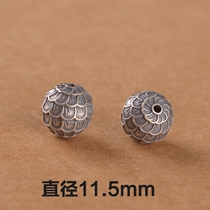 S925 sterling silver dragon scale round bead loose bead retro make old wave grain bead with bead