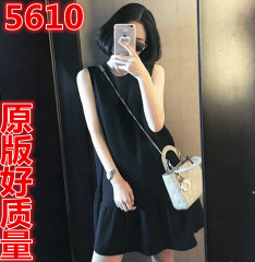 2018新款无袖背心连衣裙女夏宽松显瘦a字赫本小黑裙气质中裙5610