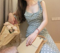 Chapter Honey  Summer mints gentle retro gentle sexy slim-fit doll collar Polka dot fairy dress