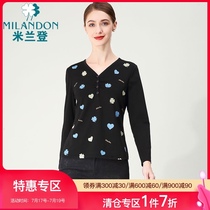 Milan Deng middle-aged mother outfit 2021 new knitted top womens casual V-neck printed knitted T-shirt outside