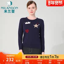 Milandon middle-aged and elderly mother dress round neck pullover sweater fashion and comfortable Autumn foreign womens coat sweater