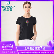 Milandon middle-aged and elderly mother dress slim round neck pullover T-shirt fashion summer comfortable mother sweater top
