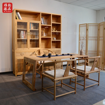 Old elm tea table chair glass bookcase combination Zen paint-free Chinese desk furniture Kung Fu tea table custom