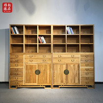 Old elm paint-free solid wood bookcase custom bookshelf New Chinese furniture custom display rack Display rack Bogu rack