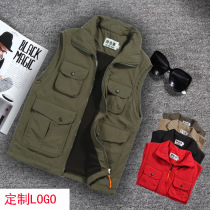 Vest men autumn and winter teenagers multi-pocket thick fleece couple tooling cotton vest men fashion custom printed LOGO