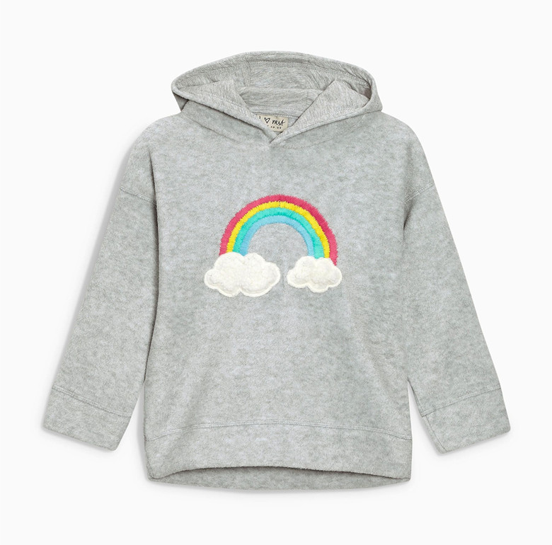 现货next童装女童女宝宝灰色彩虹抓绒卫衣帽衫上衣春秋上装2-3岁_不