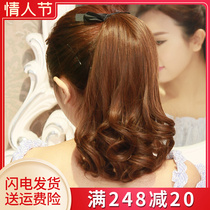 Wig ponytail female pear blossom lace-up type large wave wig piece natural mid-length short style curly hair low tail false braid
