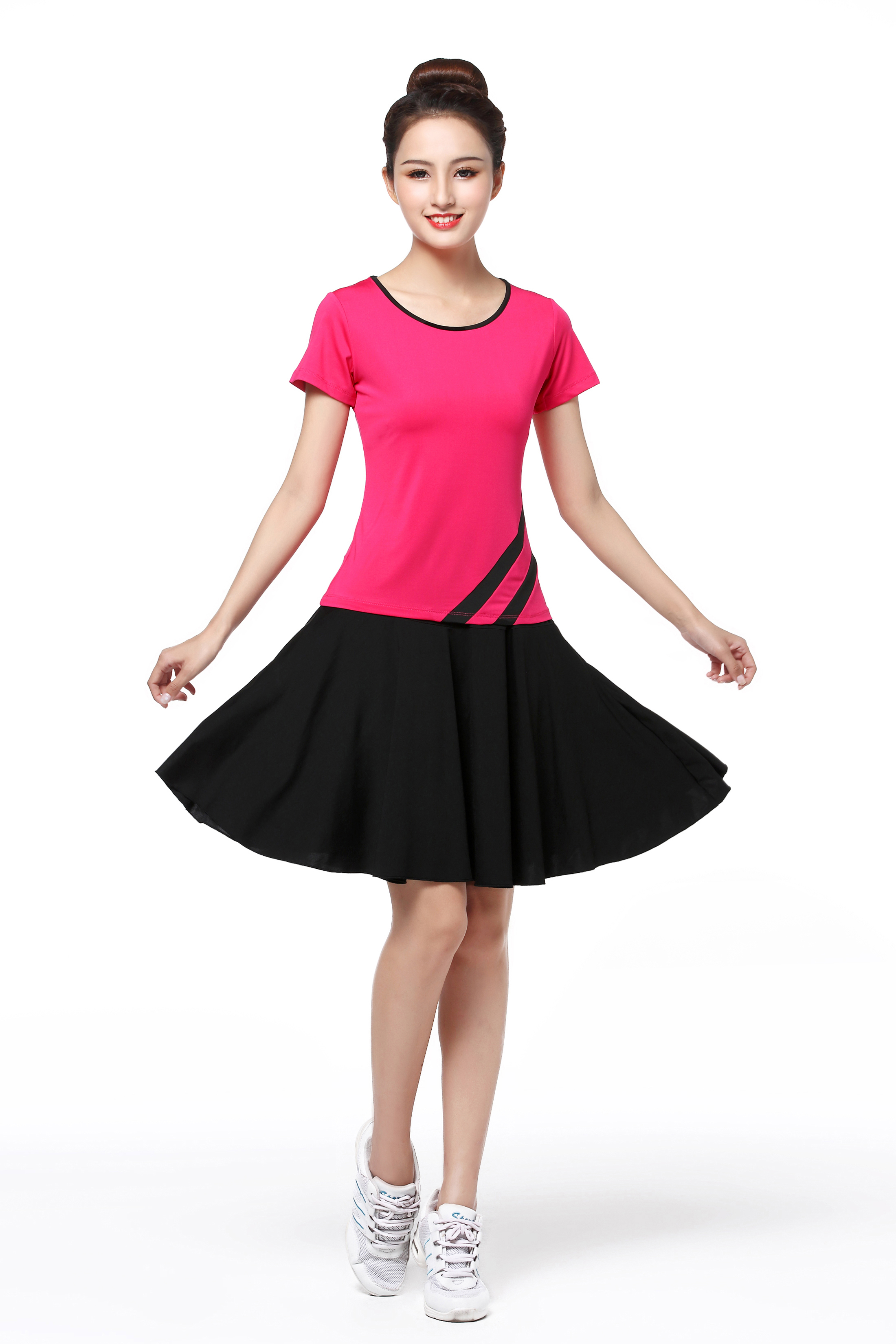 新款广场舞服装夏牛奶丝拼接圆领长短袖上衣拉丁舞蹈练功百搭演出