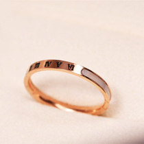 Korean version of temperament elegant fashion retro Roman text shell long strip titanium ring 18K gilded anti-color