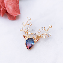 Korean version of elegant fashion sapphire color Crystal sika deer brooch exquisite high quality color zircon corsage collar pin