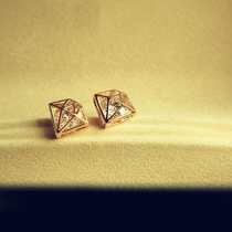 South Korean hollowed-out retro solid diamond ear nail simulation drill transparent zircon 925 pure silver earrings earrings earrings