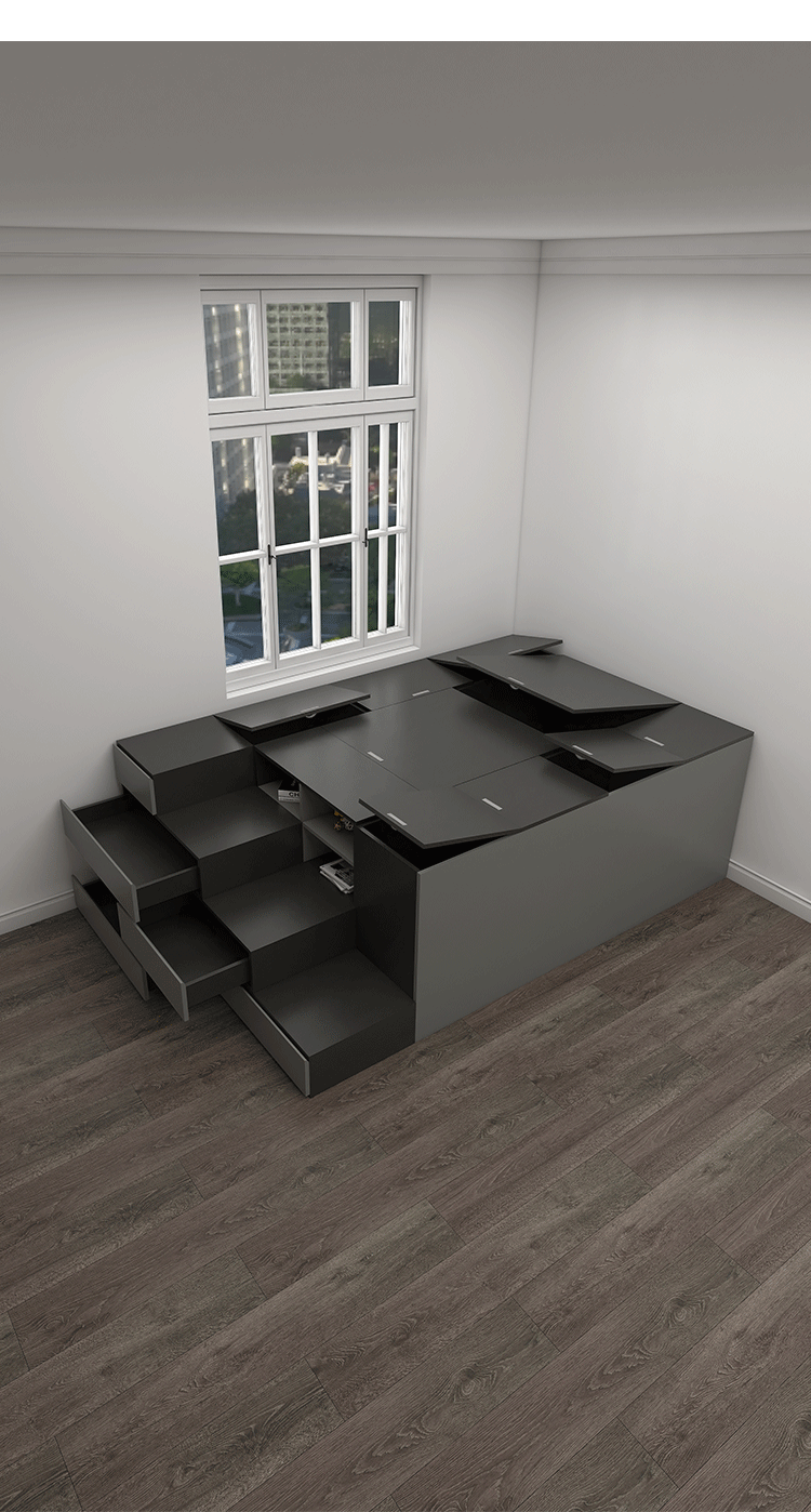 榻榻米储物床衣柜床组合一体高箱现代简约小户型