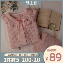 Please buy town shop pajamas female winter long sleeve thick flannel home suit suit pajamas autumn and winter women