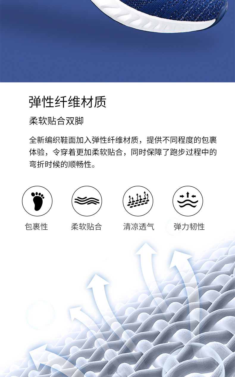 弹性纤维材质柔软贴合双脚全新编织鞋面加入弹性纤维材质,提供不同程度的包裹体验,令穿着更加柔软贴合,同时保障了跑步过程中的弯折时候的顺畅性。包裹性柔软贴合清涼透气弹力韧性-推好价 | 品质生活 精选好价