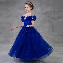 Little girl birthday style Princess dress Dress Girl Blue Starry Sky Puff yarn Evening dress dress Childrens performance dress