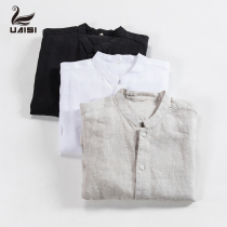 UAISI 2021 linen shirt mens spring and summer new casual long-sleeved Chinese style cotton and linen shirt tide