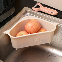Kitchen sink drain containing basket triangular plastic shelve vegetable fruit basket with suction cup holder small