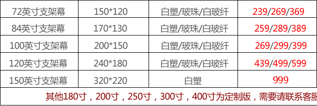 投影仪专用84英寸4:3支架幕布投影机移动便携幕布白塑/玻珠/玻纤