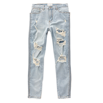 20SS spring and summer European and American high street hip-hop trousers mens trend brand slim-fit retro beggar pleated big hole jeans